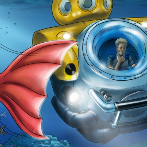Illustration of underwater submarine ride
