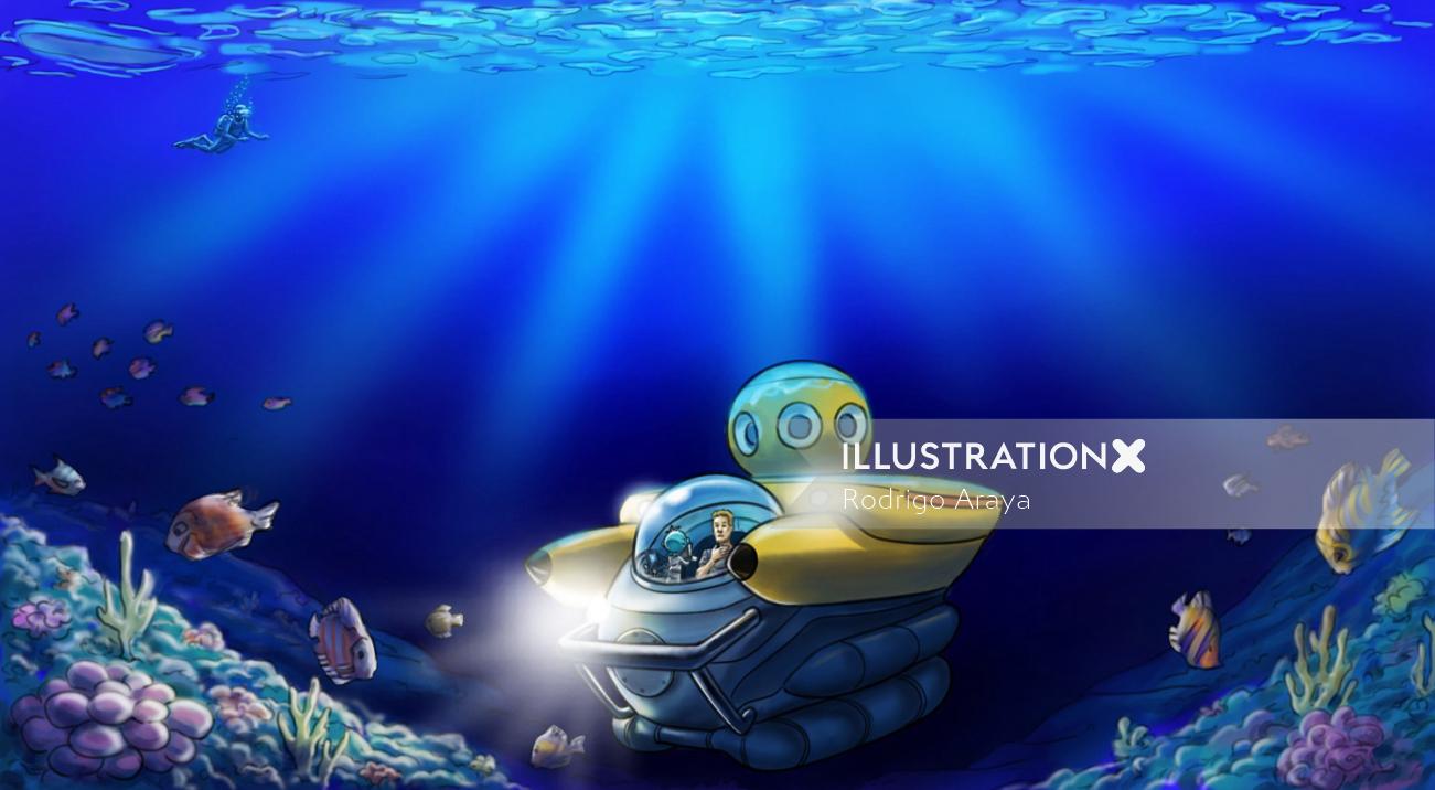 Ilustração dos desenhos animados do mundo subaquático