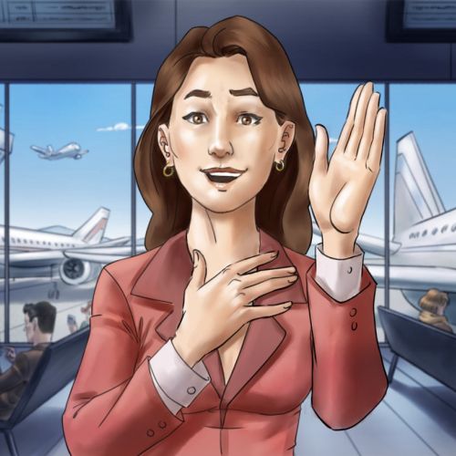 Illustration of woman in airport lounge
