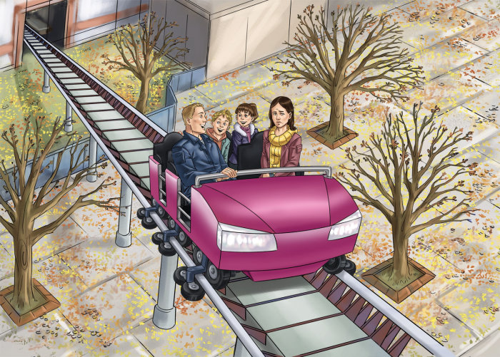 Famille voyageant dans des montagnes russes Poster graphique