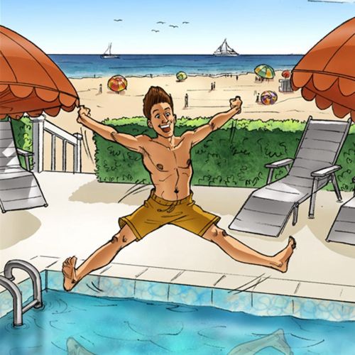 Illustration of man jumping straight in water pool