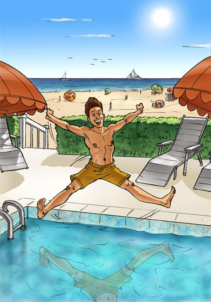 Illustration of man jumping straight in water pool