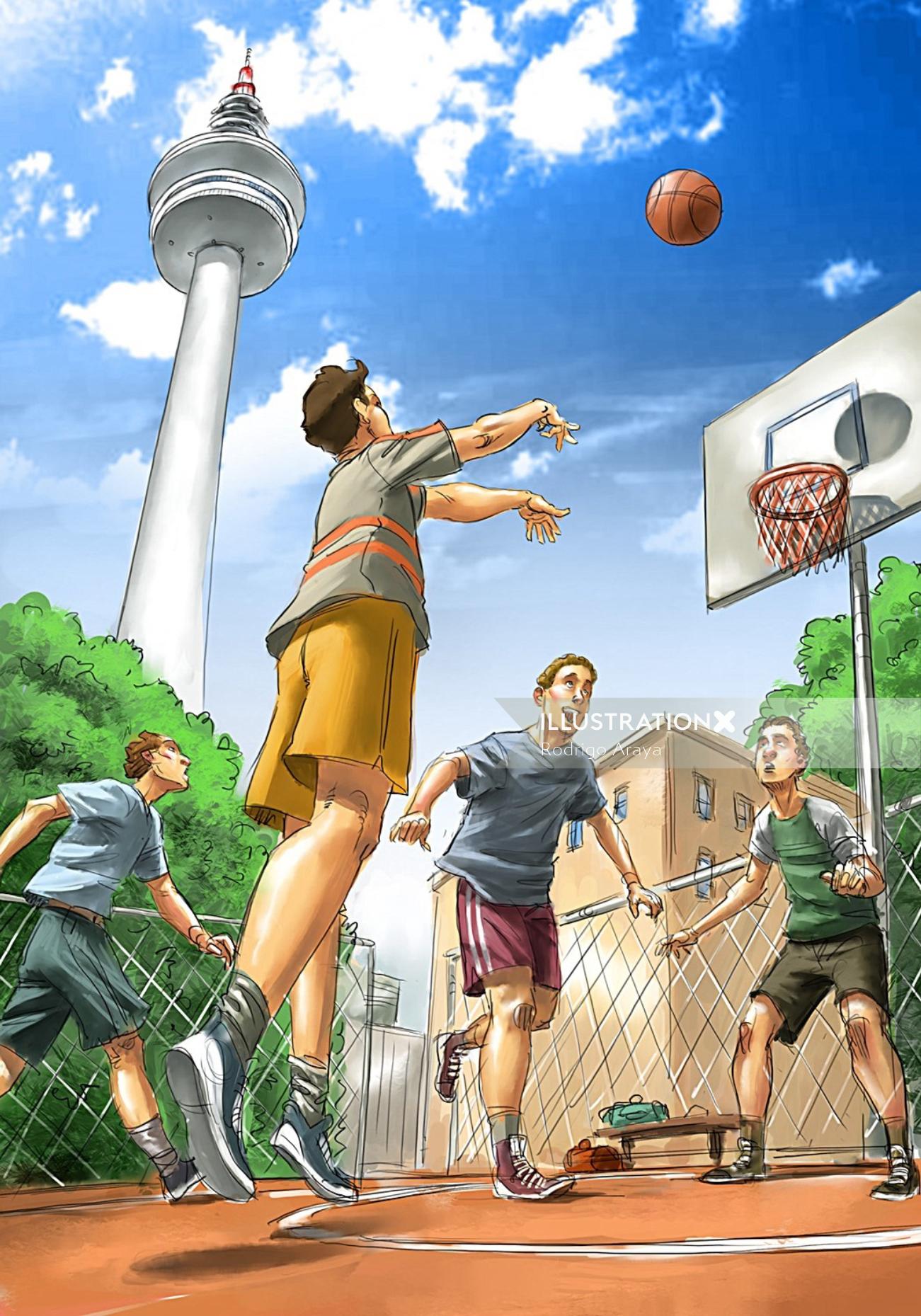 Pessoas jogando basquete