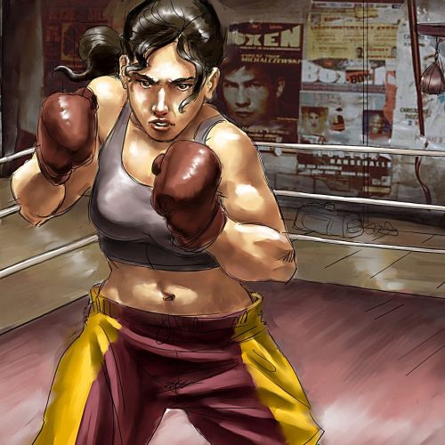 cartoon of a woman boxer
