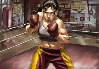 desenho animado de uma mulher boxeadora
