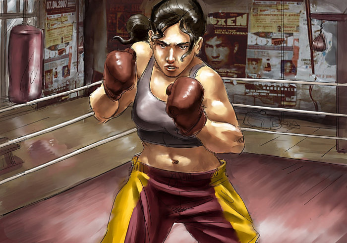 dessin animé, de, a, boxeur femme