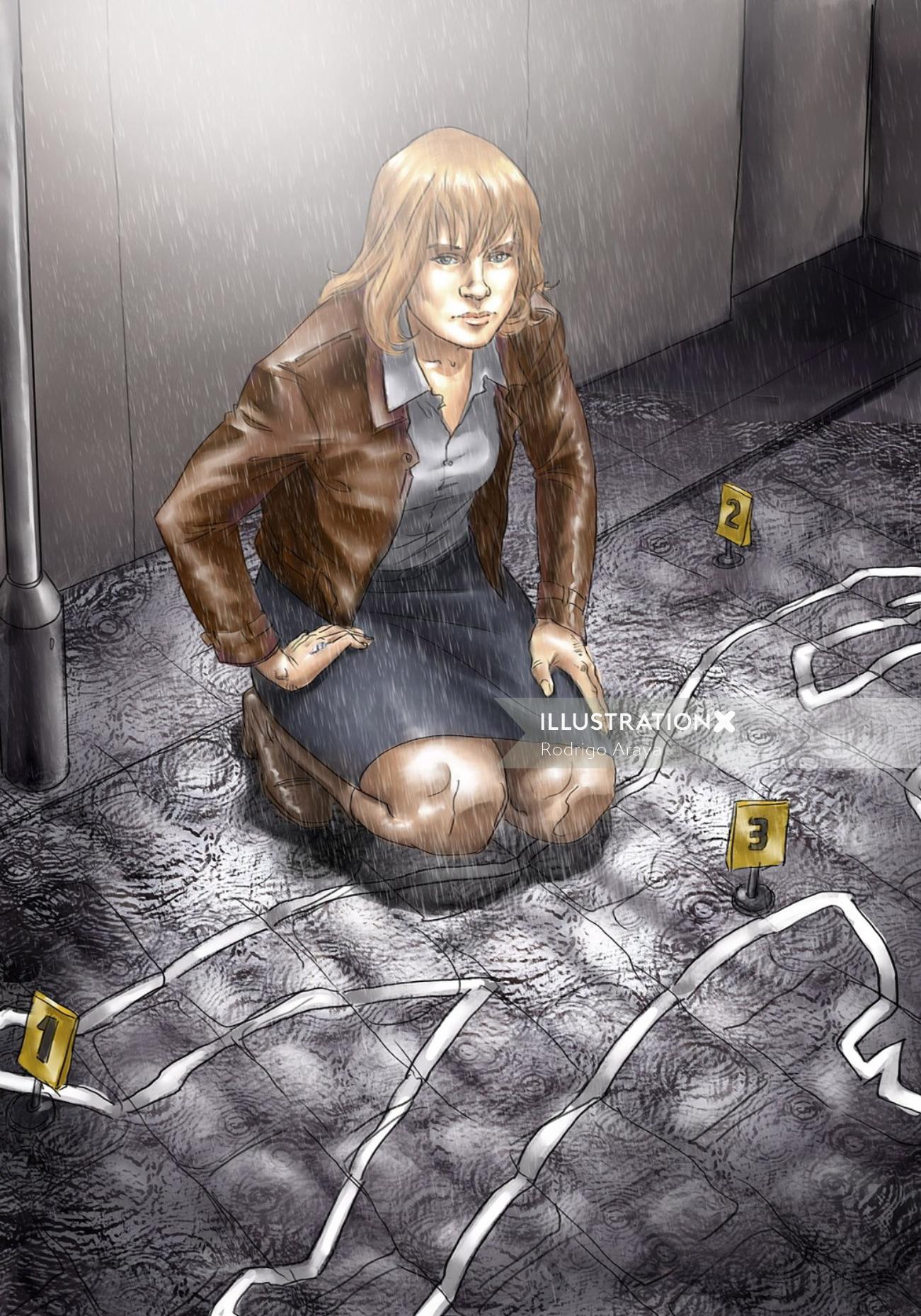 Imagem de uma mulher no local do assassinato