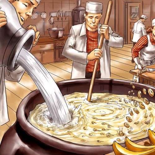 People preparing soup in kitchen
