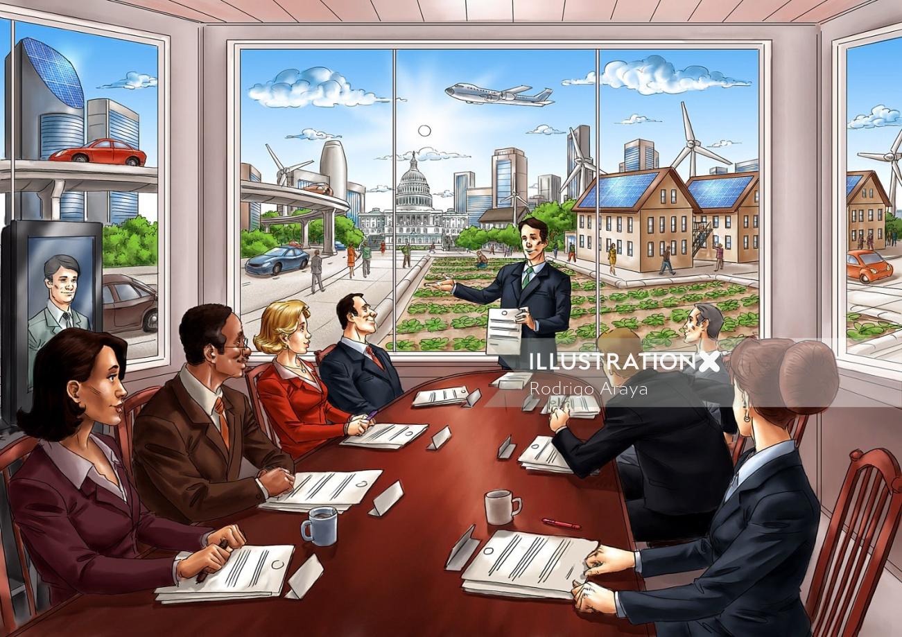 Storyboard de desenho animado de pessoas em reunião