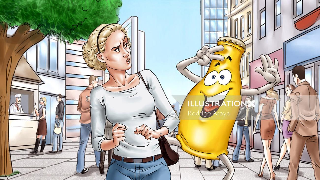 Ilustração em quadrinhos de lata de refrigerante sorrindo