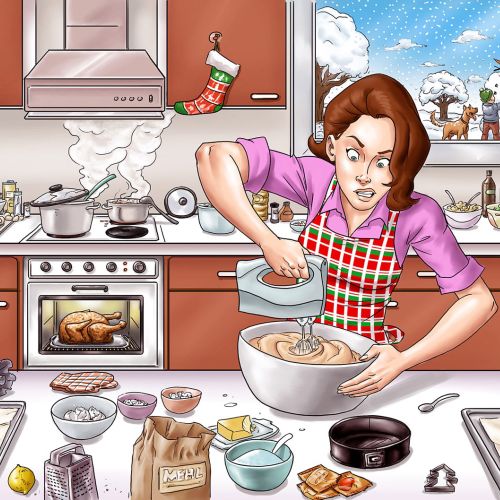 Cartoon illustration of woman with mixer
