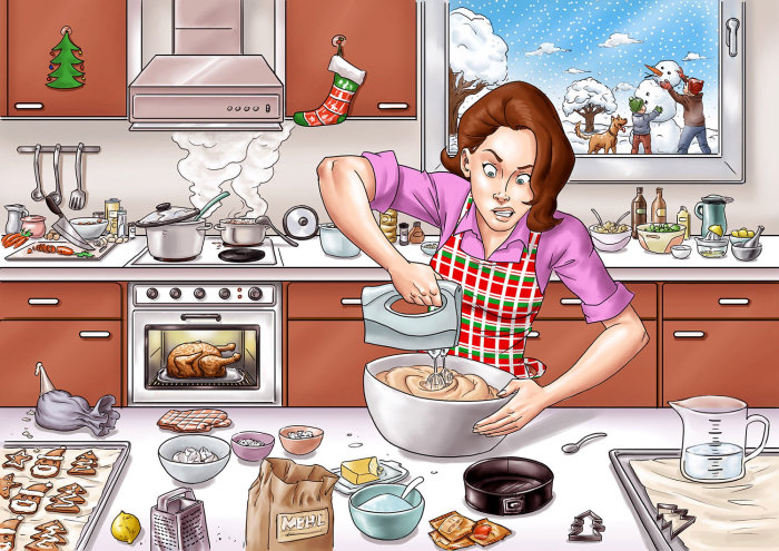 Cartoon illustration of woman with mixer
