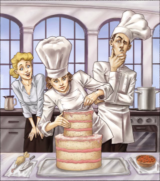 Storyboard of chef's preparing cake
