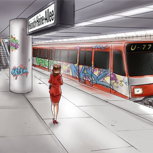 Storyboard of woman in subway metro
