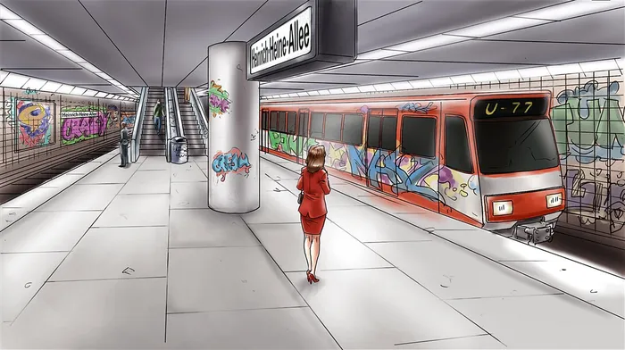 Storyboard of woman in subway metro
