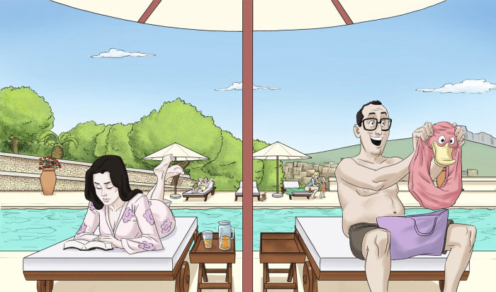 Storyboard de couple à la piscine