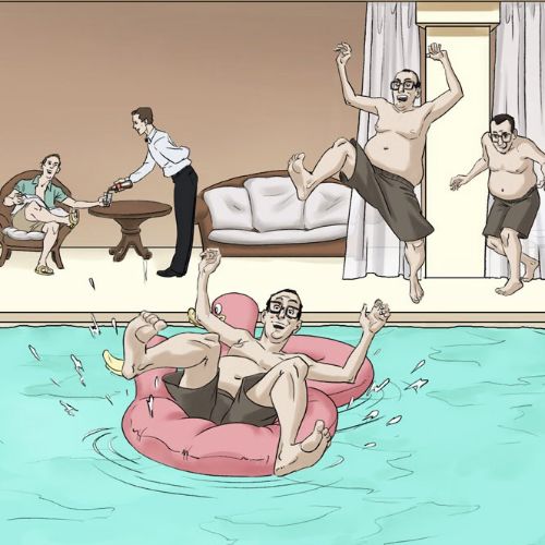 Graphic illustration of people enjoying at swimming pool
