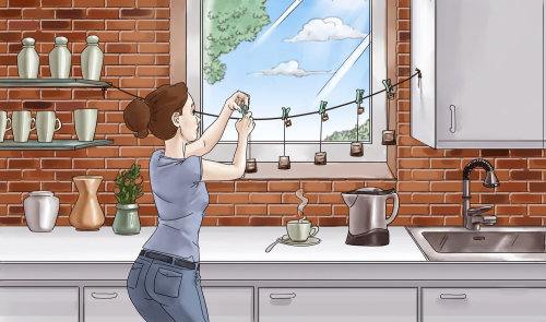 Graphic illustration of woman in kitchen
