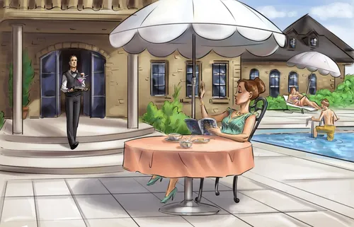 Poolside restaurant storyboard
