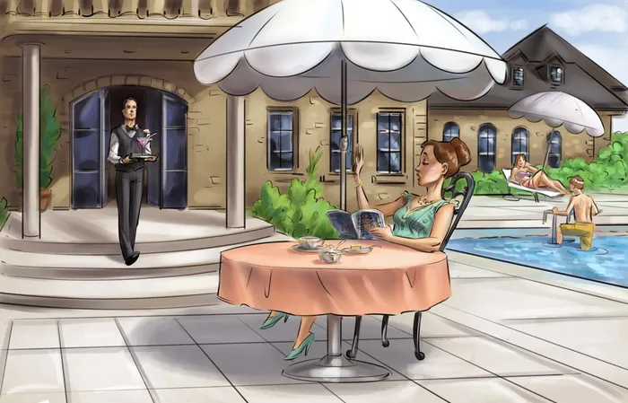 Poolside restaurant storyboard
