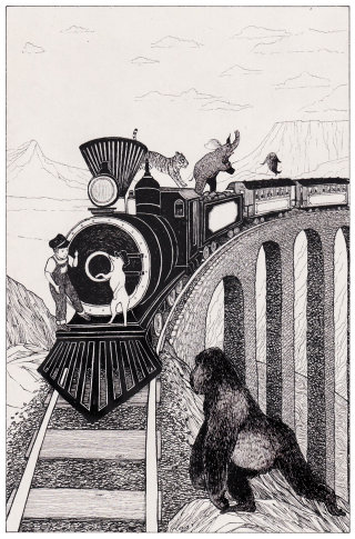 Enfant et animaux jouant dans un train en marche par Rohan Eason