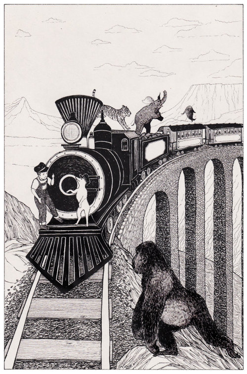 Criança e animais brincando em um trem em movimento por Rohan Eason