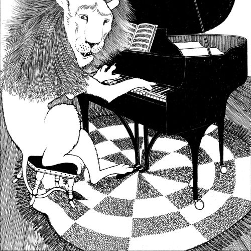 Pencil Sketch of Lion Plays Piano