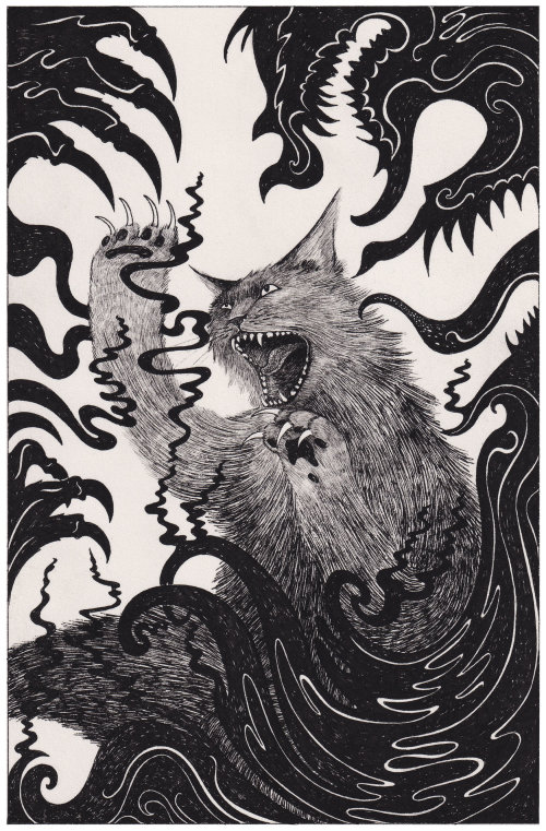 Dessin noir et blanc de chat d&#39;horreur