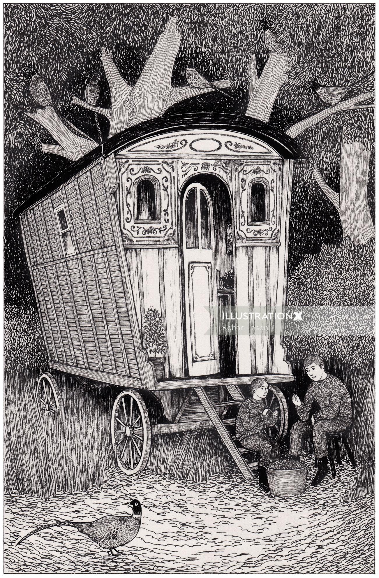 Black & White illustration of a cart
