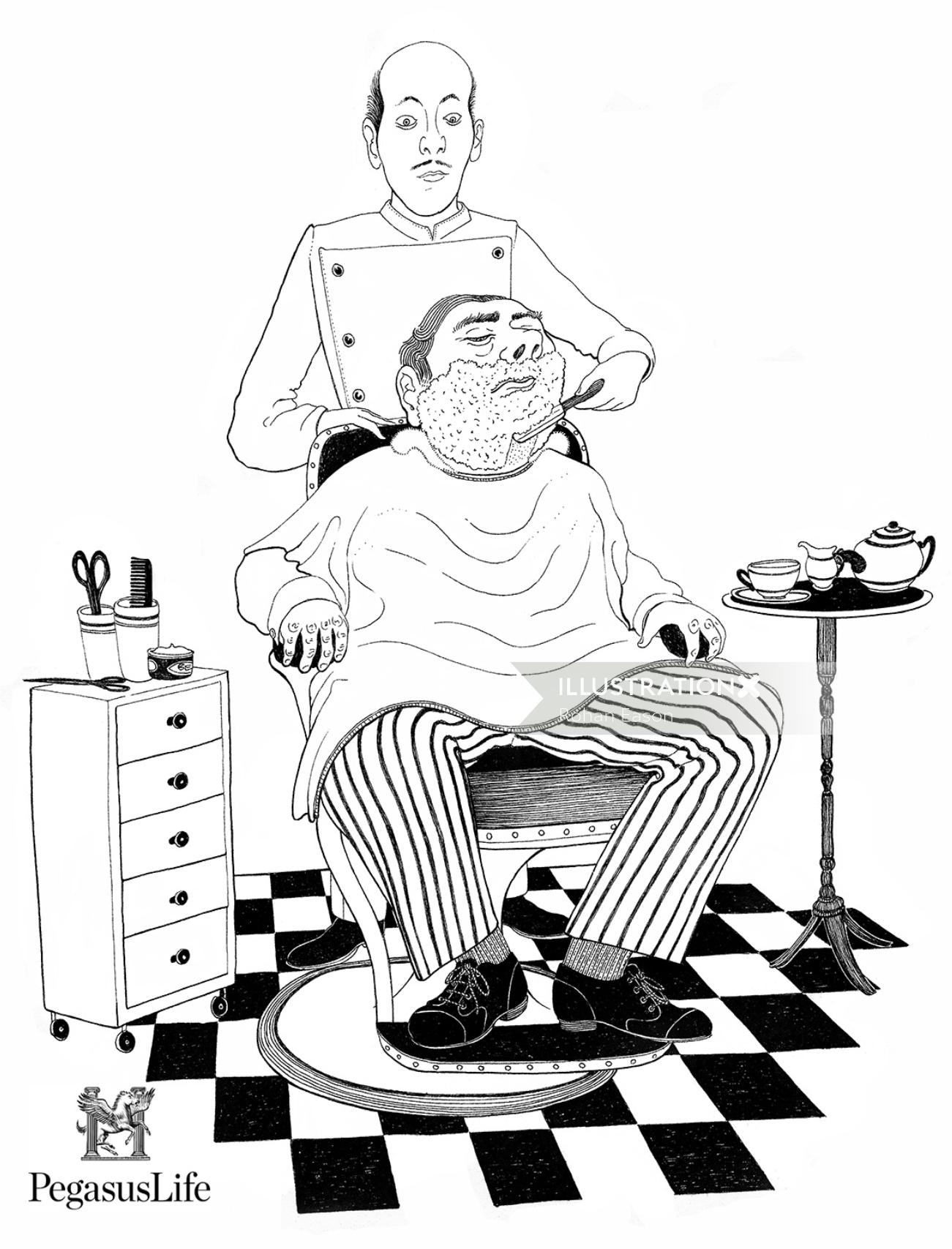 Black and white illustration of salon 