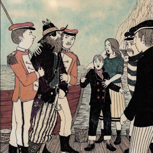 Children meeting pirates on a ship deck by Rohan Eason