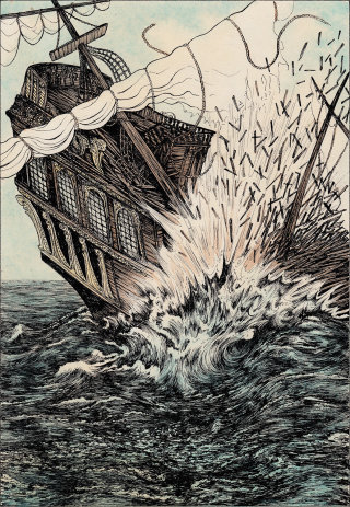 Arte gráfico de un naufragio.
