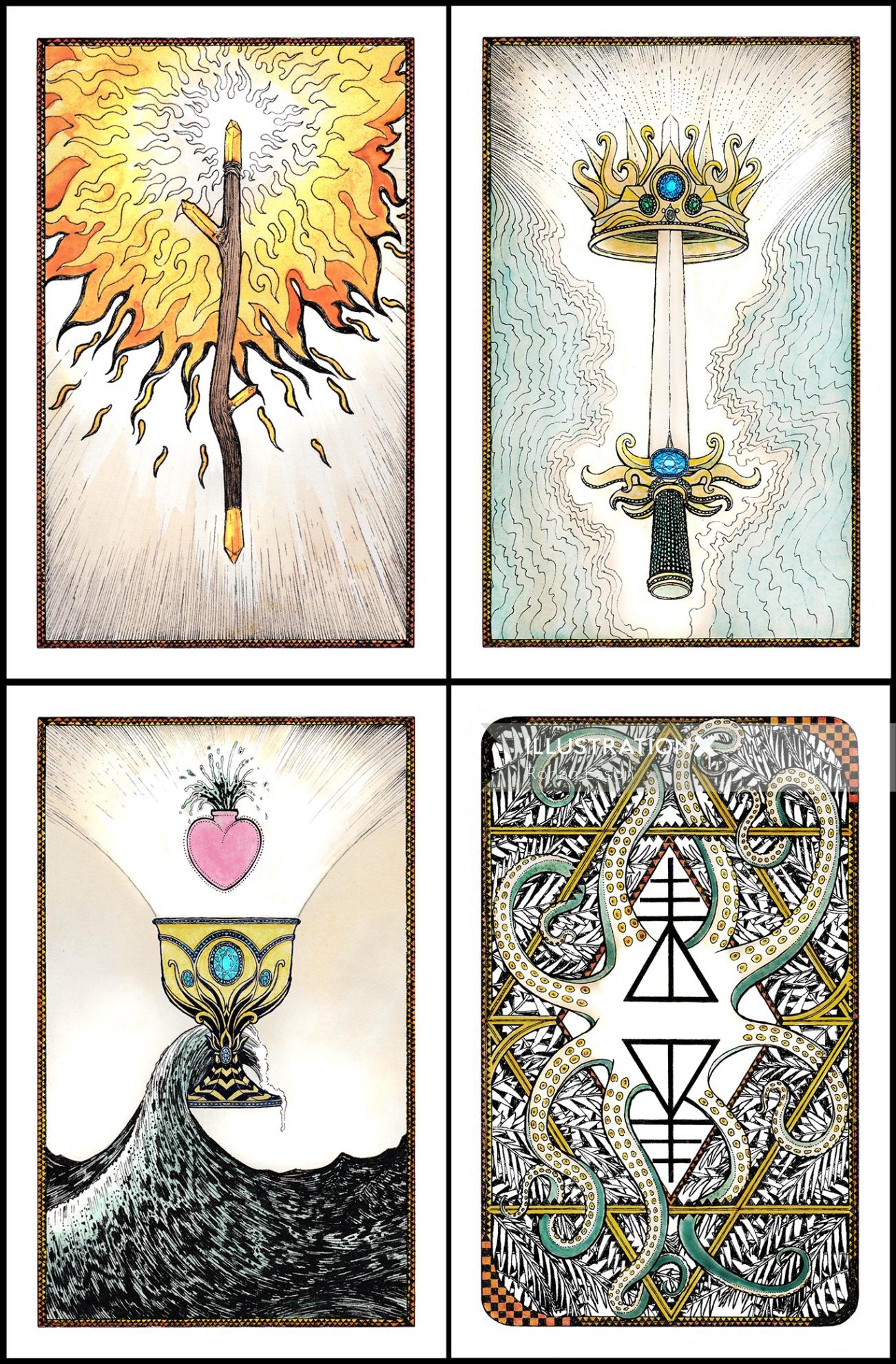 Line art power tarot cards
