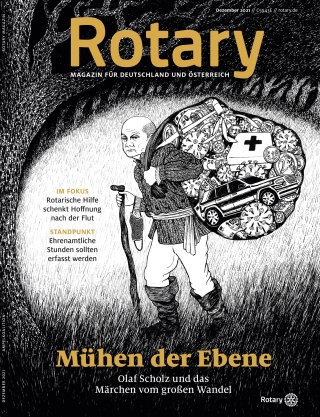 Arte de portada en blanco y negro de la revista Rotary