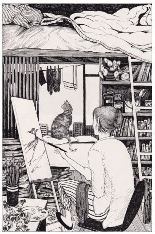 Ilustración del libro “Ella y su gato”