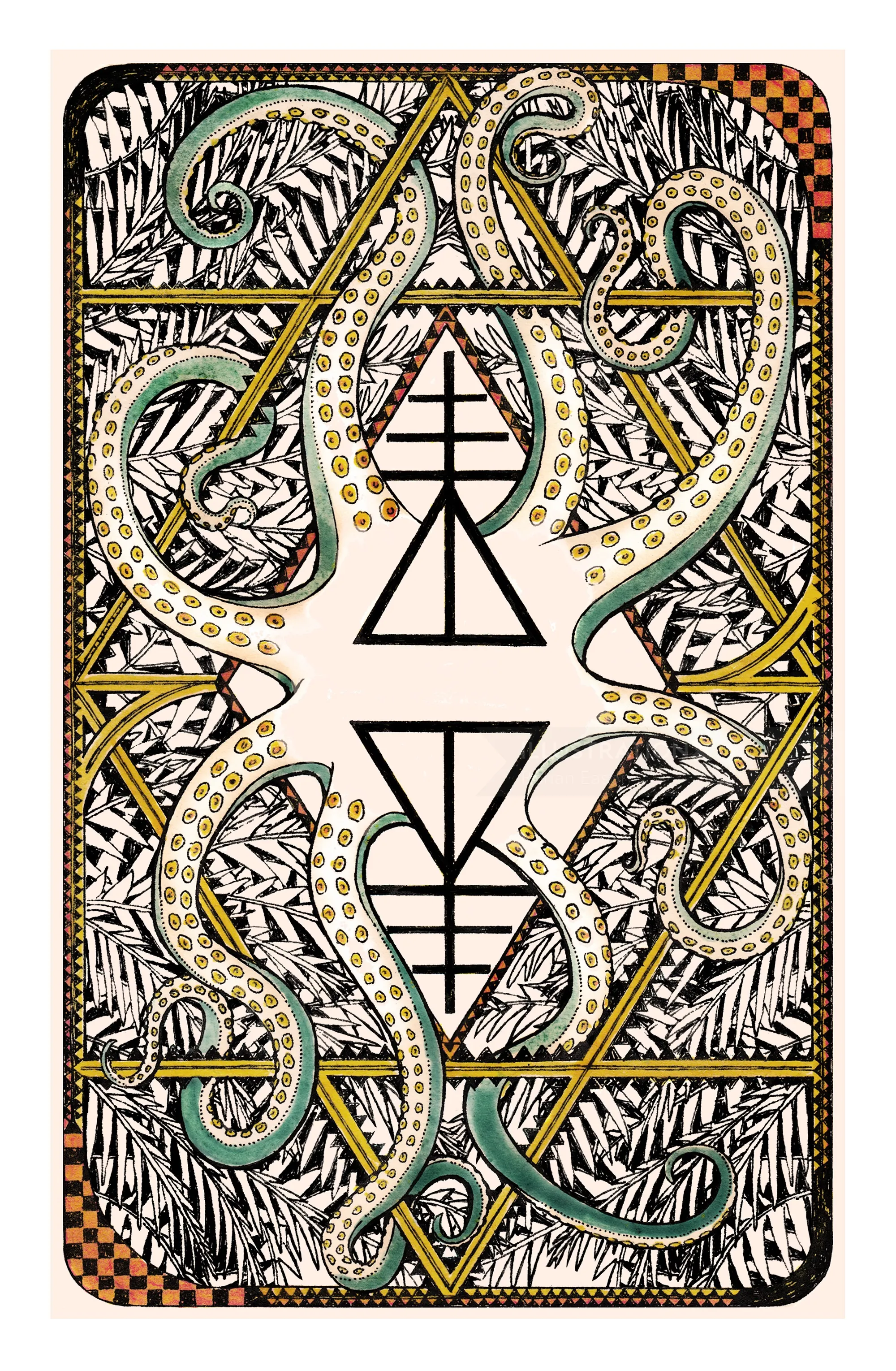 Intricate design of Elemental Power tarot card back by Rohan Eason