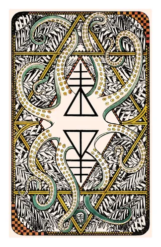 Intricate design of Elemental Power tarot card back by Rohan Eason