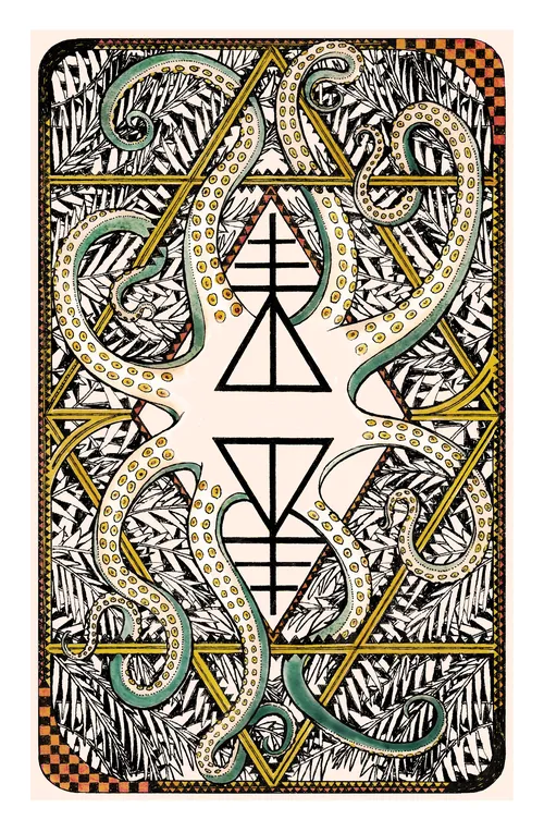 Intricate design of Elemental Power tarot card back by Rohan Eason