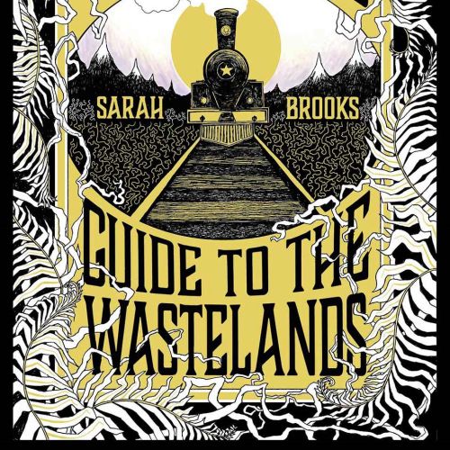 Vintage book cover with train and skeletal decorative border