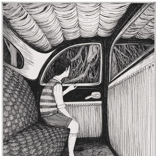 Children’s Book Illustration Of Boy In Car
