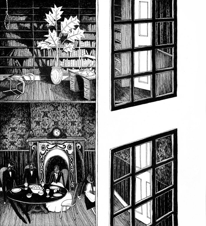 The Mistletoe Bride black and white illustration