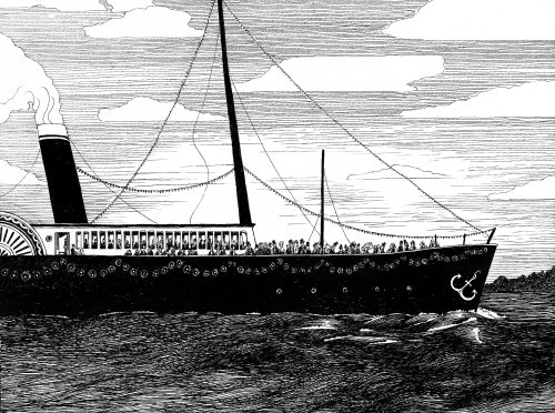 Caneta e tinta desenho de navio naval