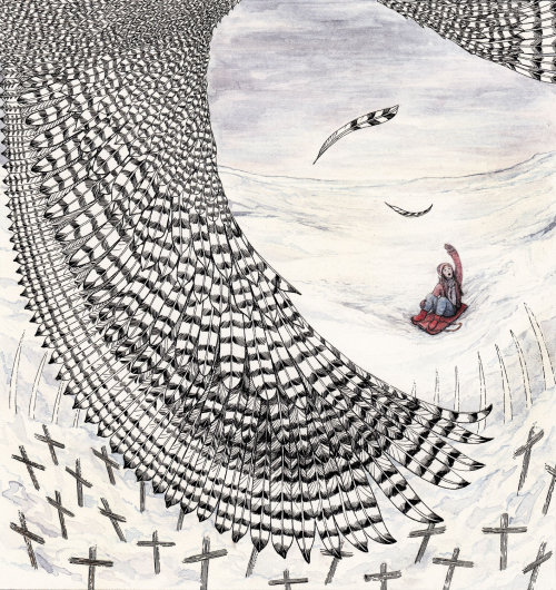 Arte preto e branco do livro infantil Coruja nevado