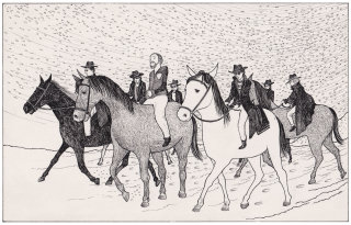 Ilustración con pluma y tinta de equitación