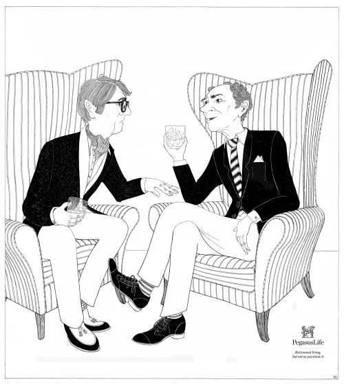 Retro illustration of two old friends drinker