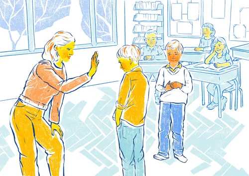 Roma Gavrila illustration of children and a teacher in an inclusive classroom