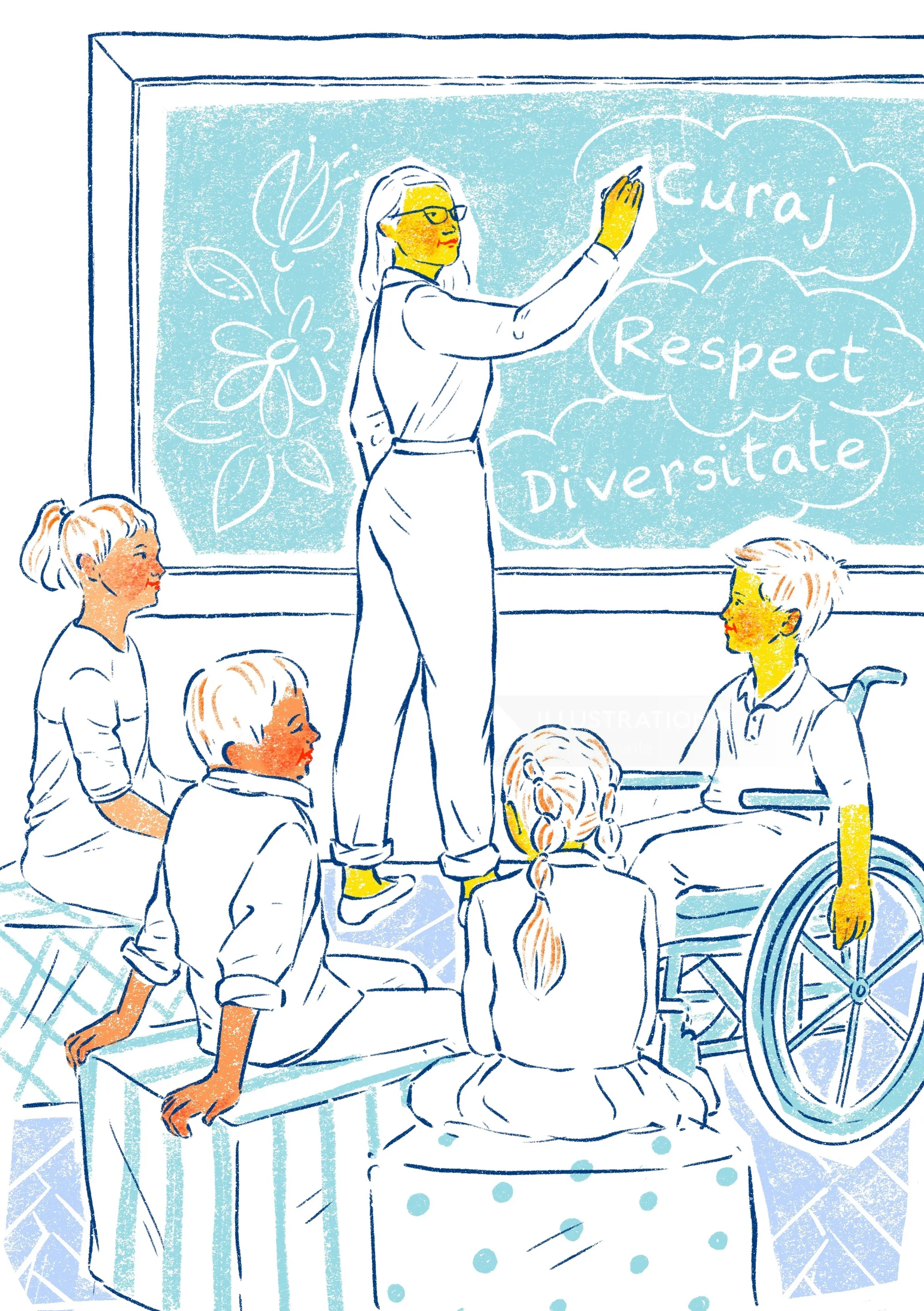 Roma Gavrila illustration of children learning in an inclusive classroom