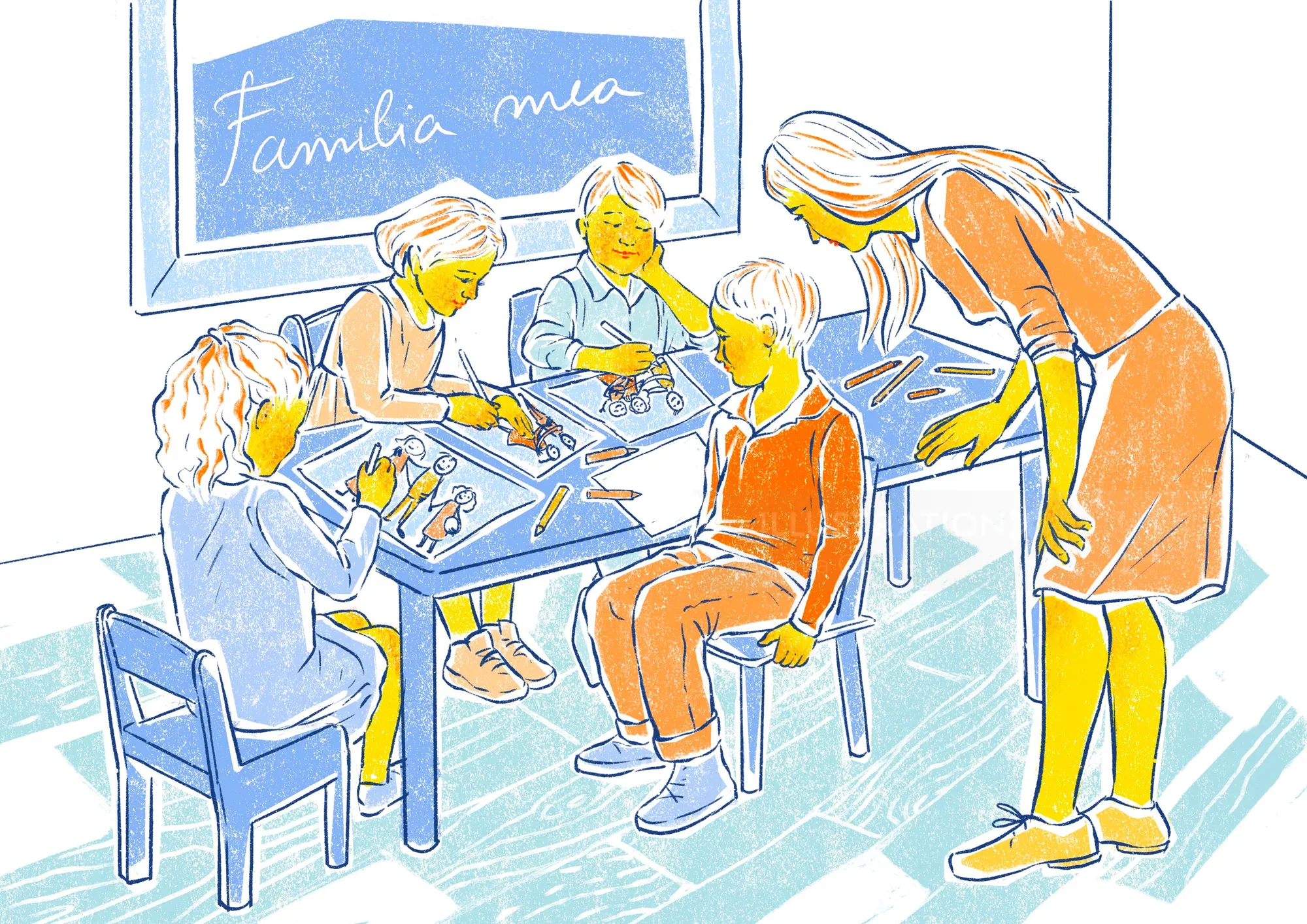 Roma Gavrila illustration of children learning together in an inclusive classroom
