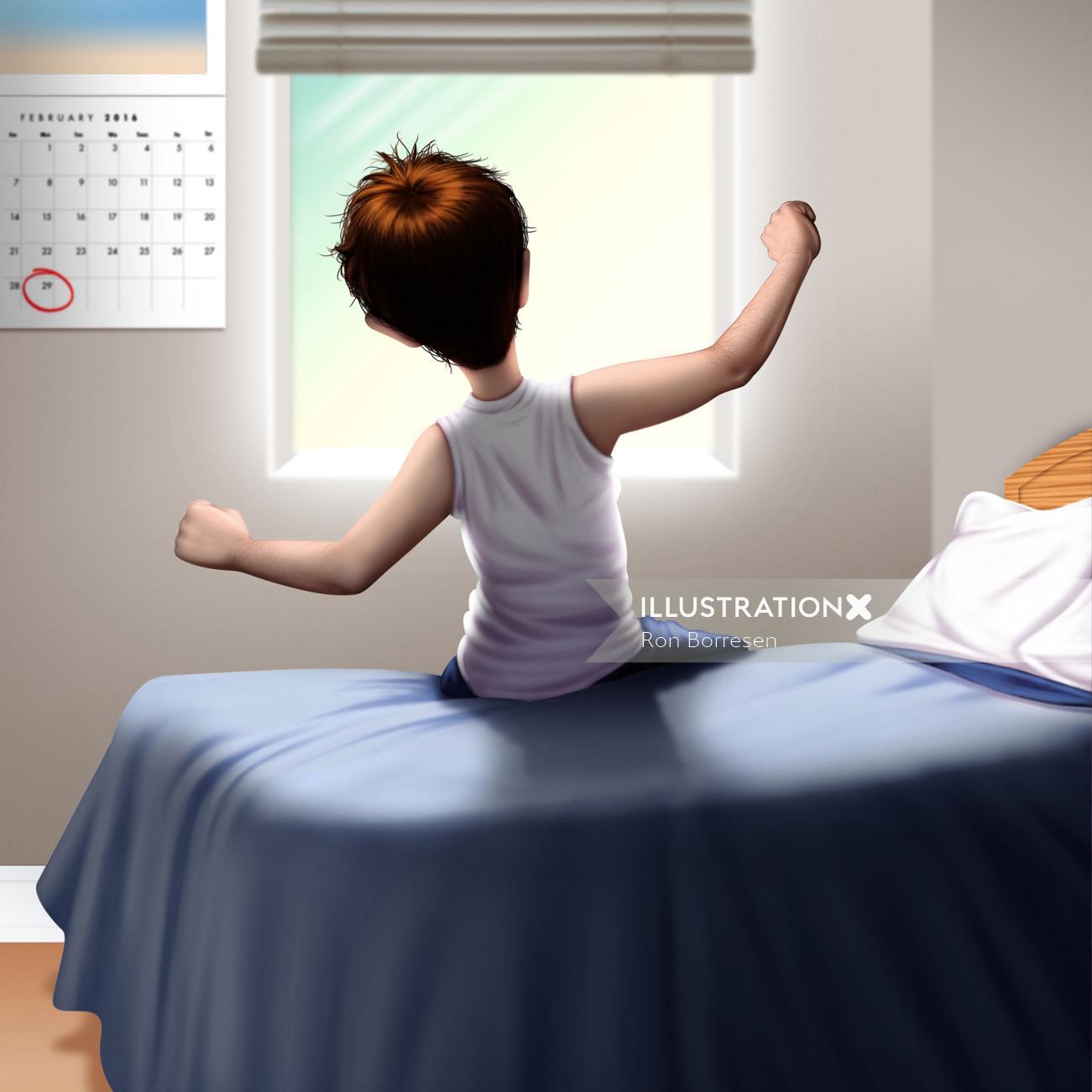 Ilustración de niño despertando