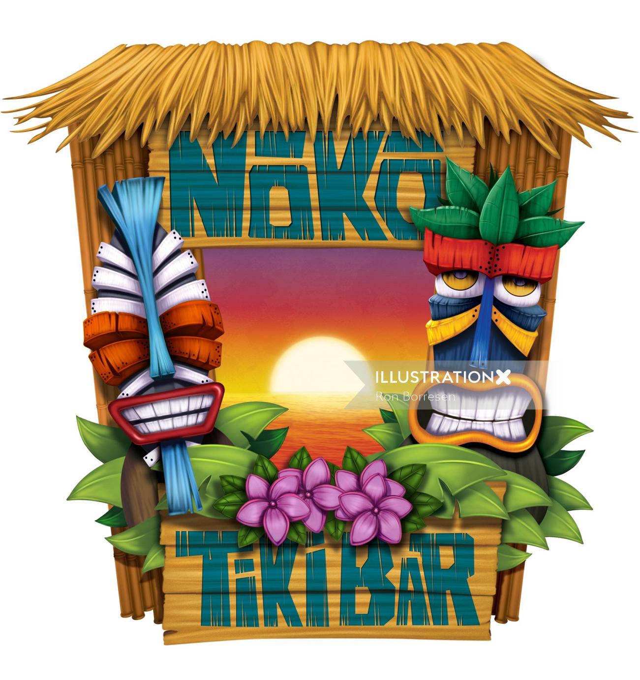 Ilustração digital Noka Tiki Bar
